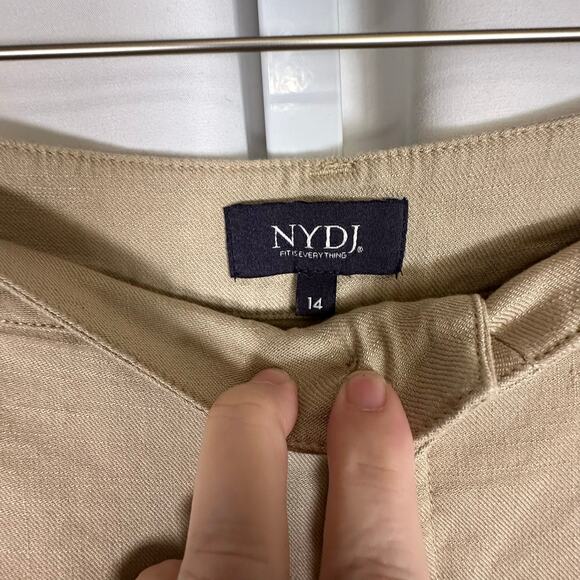 EUC NYDJ Stretch Linen Straight Leg Ankle Trouser Pants Tan Sz 14 Summer Office - Picture 2 of 9
